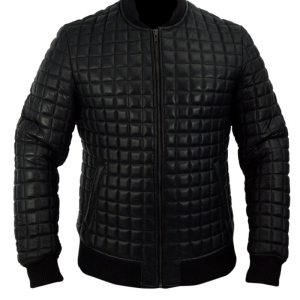Usher Black Quilted Bomber Leather Jacket