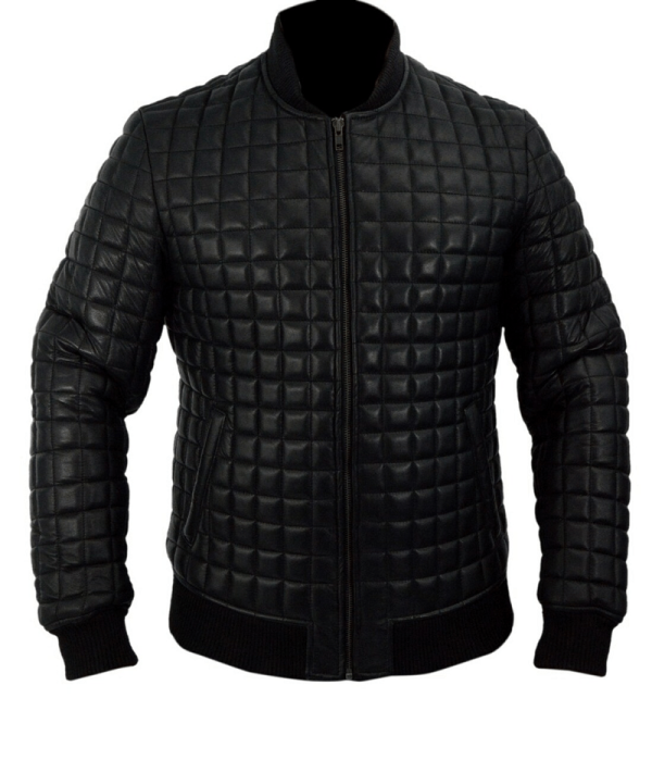Usher Black Quilted Bomber Leather Jacket