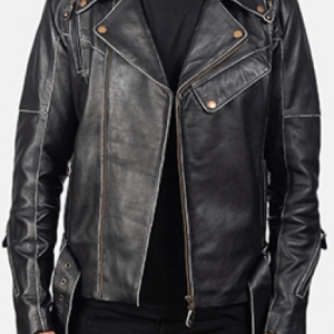 Vincent Black Biker Leather Jacket