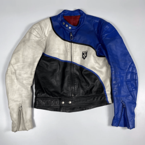 Vintage Black Blue Leather Biker Jacket