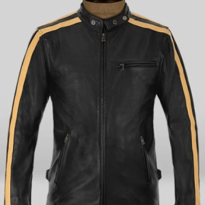 Vintage Black Yellew Striped Leather Jacket