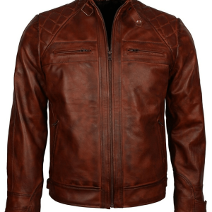 Vintage Brown Crocodile Quilted Biker Motorcycle Leather Jacket
