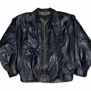 Vintage Shiny Black Biker Leather Jacket