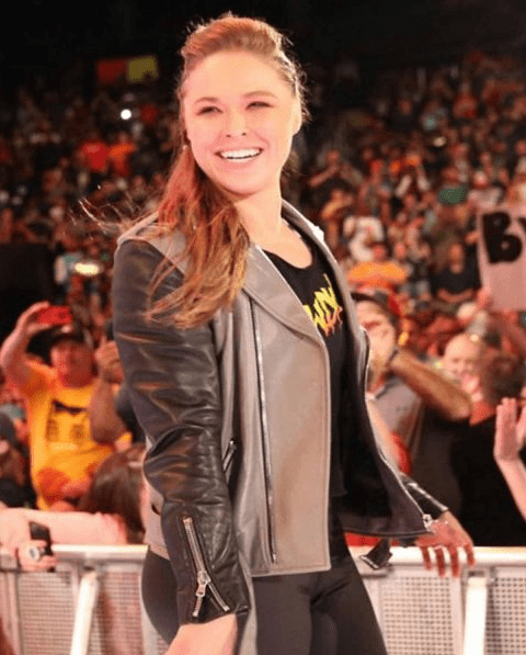 WWE Wrestler Ronda Jeans Rousey Black and Grey Leather Jacket