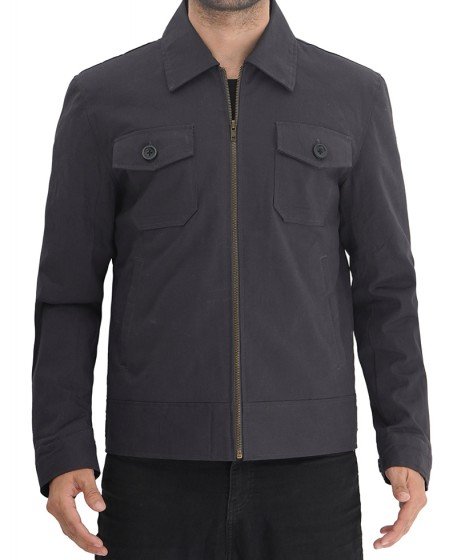 Walters Grey Cotton Lightweight Leather Jacket