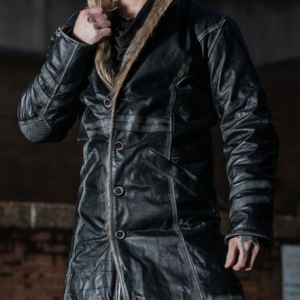 Warlock Grey Striped Fur Collar Leather Coat