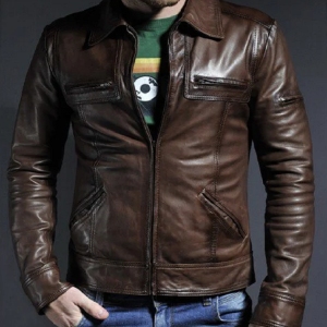 The Wheelman Vintage Motorcycle Brown Leather Jacket
