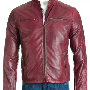 Wmoying Red Biker Stripe Leather Jacket