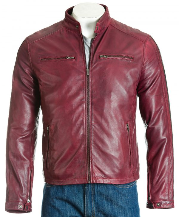 Wmoying Red Biker Stripe Leather Jacket