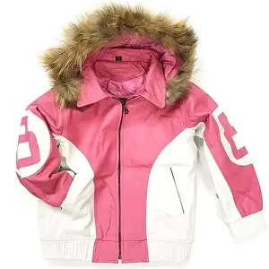 Women's 8 Ball Pink Leather Hooded Jacket