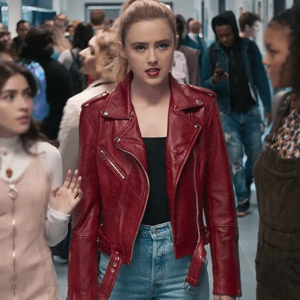 Women's Kathryn Newton Freaky Millie Red Motorcycle Leather Jacket