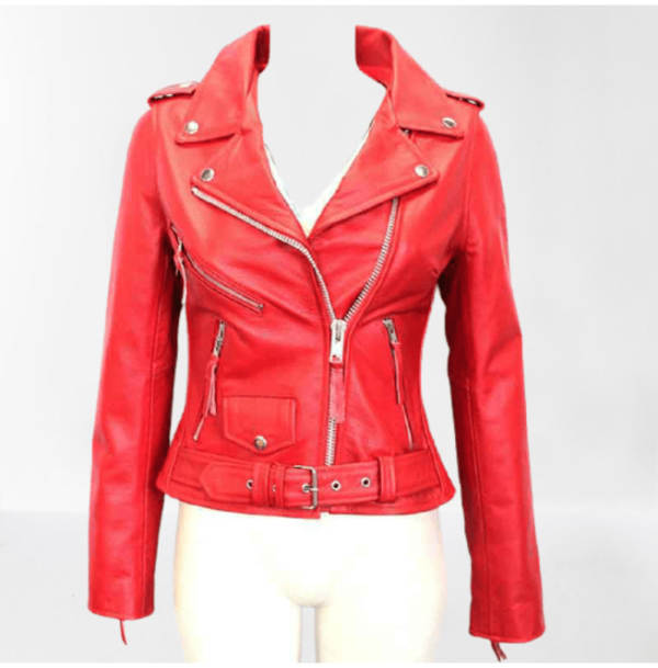Women's Lolita Kisama Red Slimfit Biker Leather Jacket