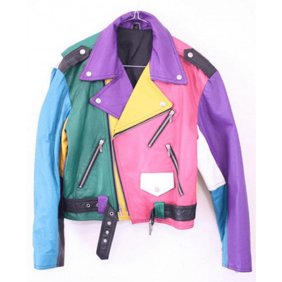 Women's Rainbow Colorful Motorcycle Leather Jacket