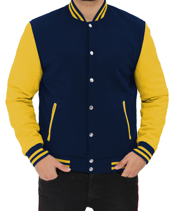Yellow And Navy Blue Varsity Fleece Jacket