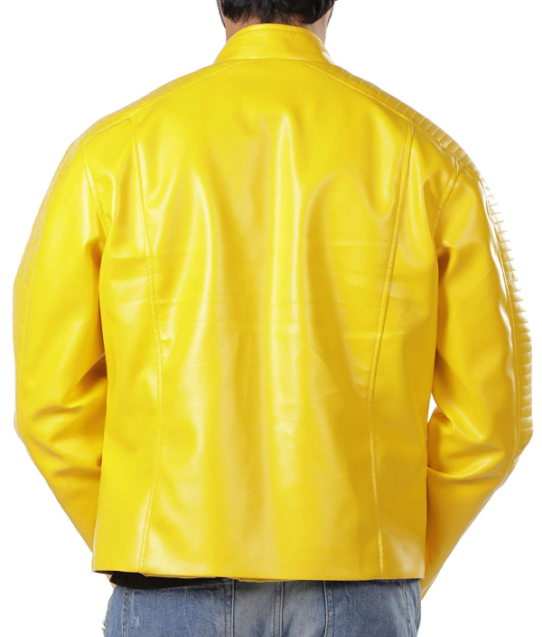 Yellow Cafe Racer Leather Jacket - Image 3