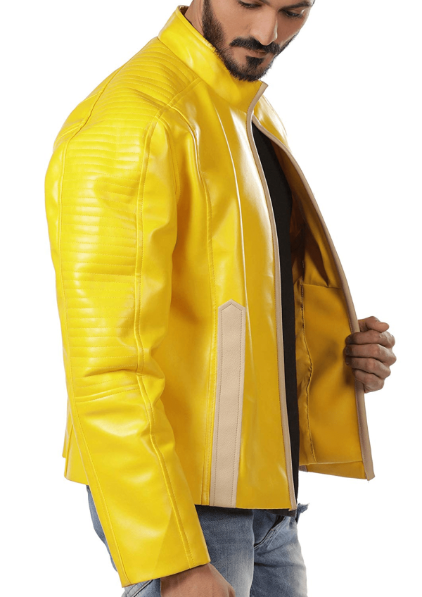 Yellow Cafe Racer Leather Jacket - Image 2