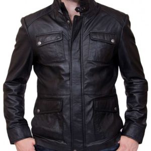 4 pocket black leather biker jacket