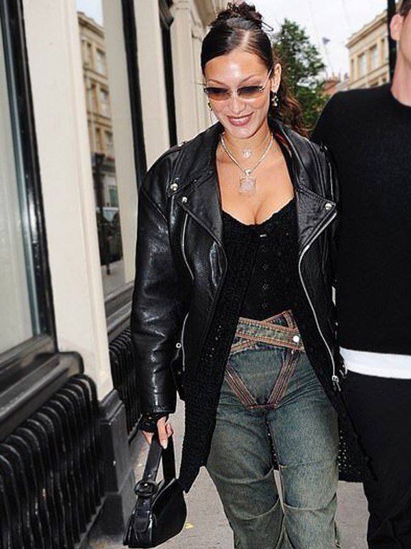 Bella Hadid Black Leather Jacket For Women