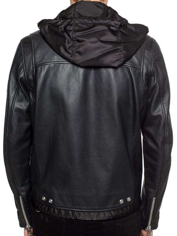 Black Leather With Color Stripe Biker Jacket