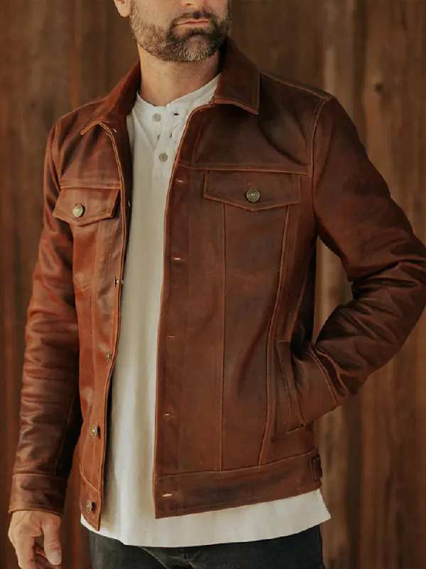 Driggs Full Button Leather Jacket