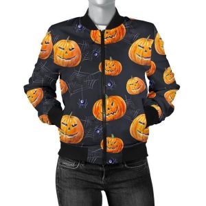 Halloween Pumpkin Print Bomber Jacket