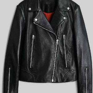 Mack Black Asymmetrical Zipper Leather Biker Jacket