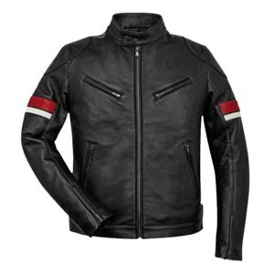 Men’s Black Cafe Racer Red and White Striped Jacket
