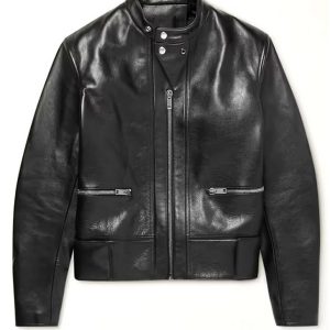 Men’s Black Motorcycle Style Slim Fit Leather Jacket