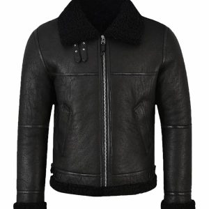 Mens Stylish Jet Black Shearling Jacket
