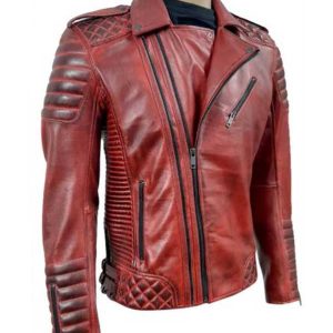 Men’s Slim Fit Real Leather Red Motorcycle Jacket for Men