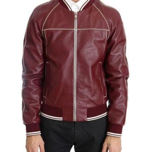 Mens Stitched Bomber Leather Jacket