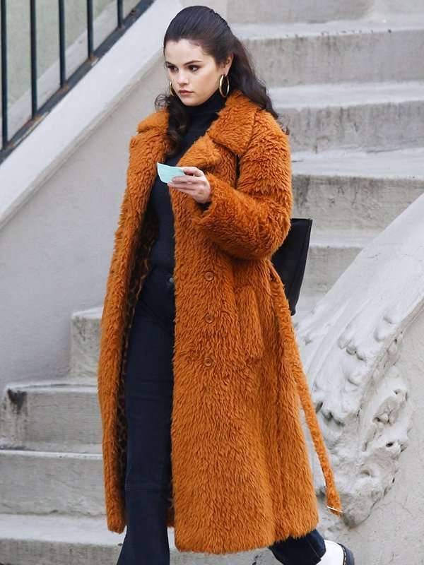 Only Murders In The Building Selena Gomez Brown Fur Coat