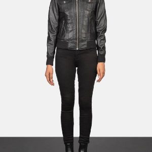 Roslyn Black Hooded Leather Bomber Jacket