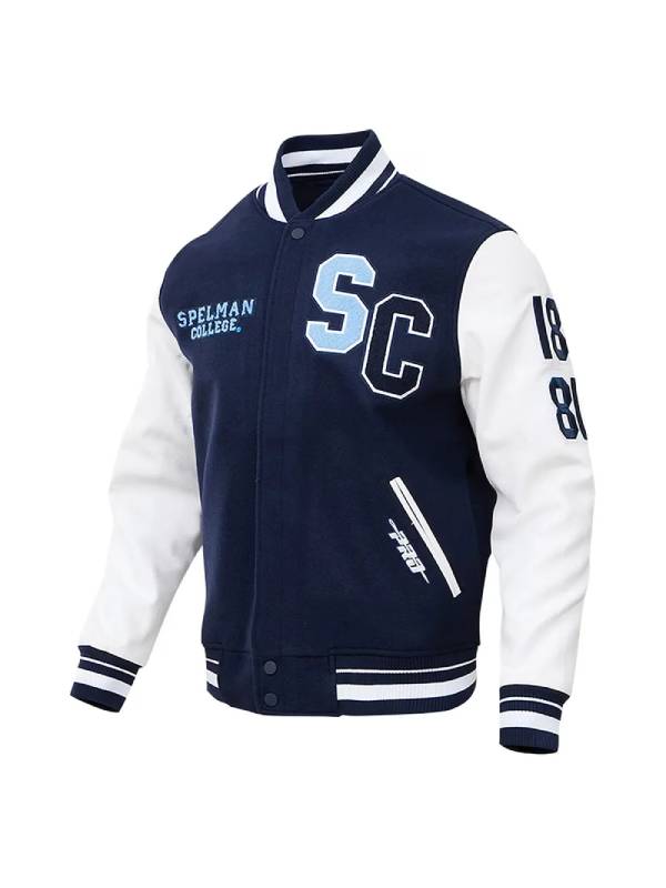 Spelman College Jaguars Varsity Navy Blue and White Jacket