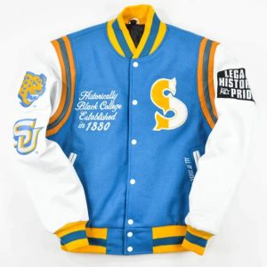 Southern University Motto White_Blue Varsity Jacket